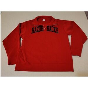 Arkansas RAZOR BACKS Red‎ Quarter Zip Sweatshirt Pullover Men's Large